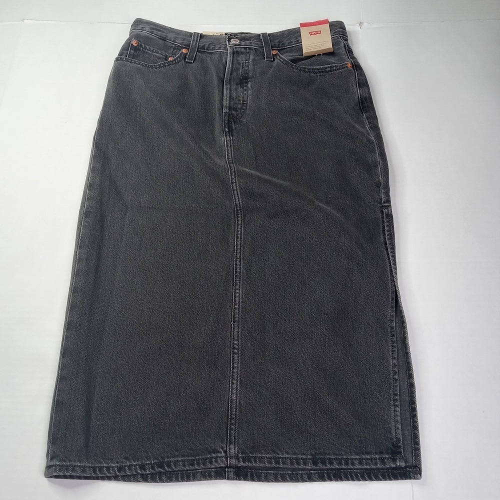 Levi's Women's Side Slit Midi Button Fly Skirt Size 27 Black‎ Pockets
